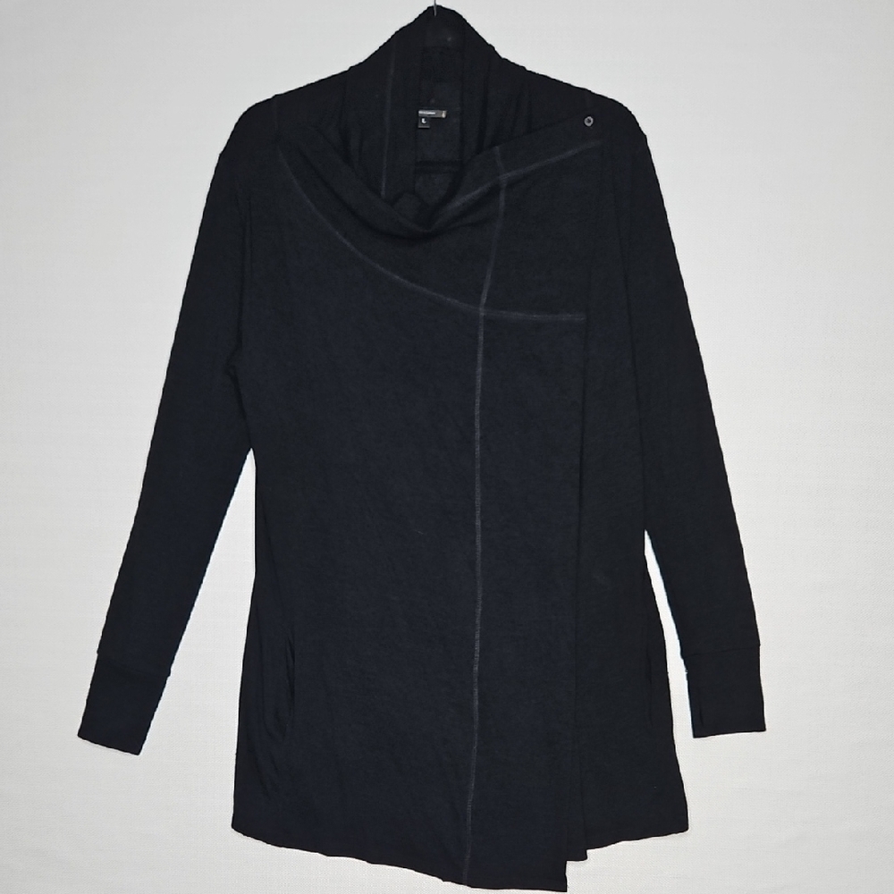 Stella & Dot Always Cardigan Black Cowl Neck Wrap Sweater Women's Size Large